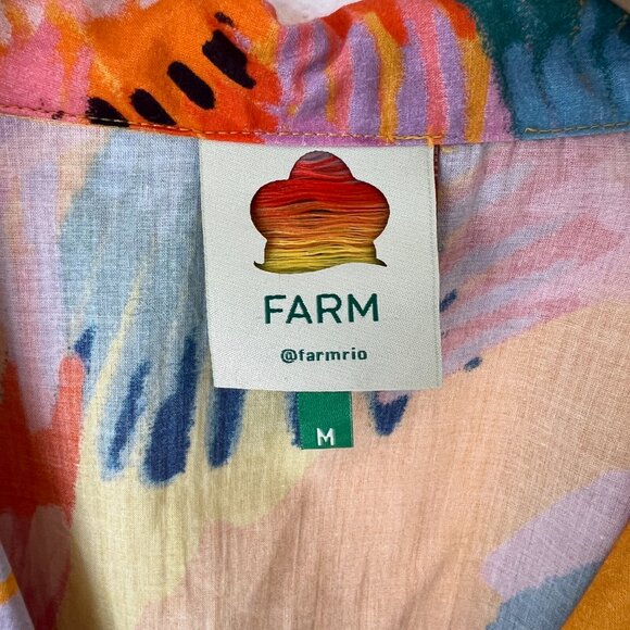 FARM RIO Neon Macaw Bird Print Collar Puff Sleeve Cropped Blouse Size M - Picture 3 of 6